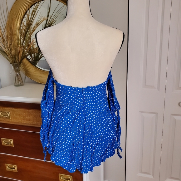 Zara blue polka dot off the shoulder summer top - Picture 8 of 8